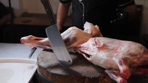 Butcher Ready To Cut Meat Stock Footage 296023917