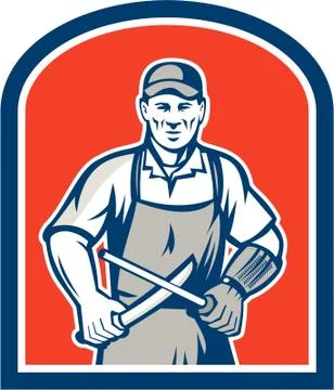 Butcher sharpening knife shield Stock Illustration