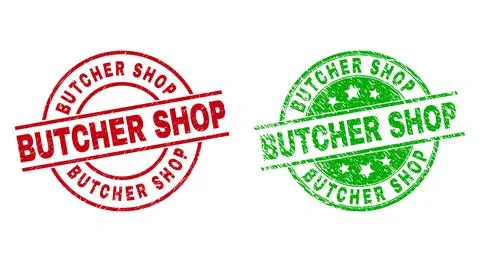 BUTCHER SHOP Round Seals Using Unclean Style Stock Illustration