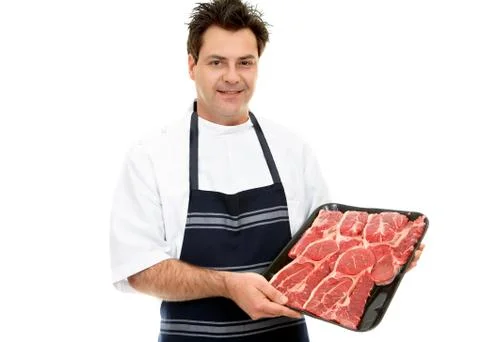 Butcher showcasing steak Stock Photos