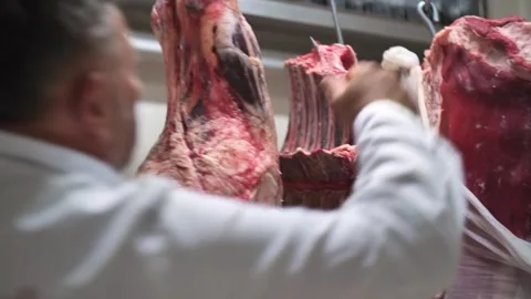 Butcher Takes The Meat Video stock 250553457