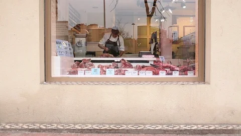 The butcher on the window Stock Footage 88556960
