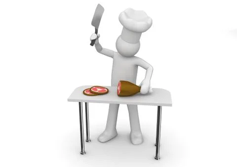 Butcher at work (3d isolated on white background characters series) Stock Illustration