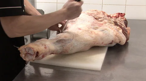 Butchering beef Stock Footage 3986612