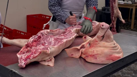 Butchering a pig Stock Footage 86189964