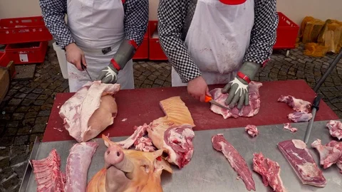 Butchering a pig Stock Footage 86192400