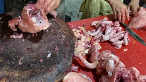 Butchers are Preparing Raw Chicken Meat for Food Stock Footage 285725836