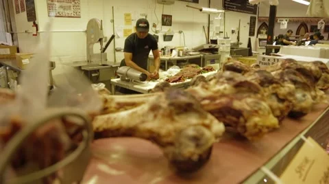 Butcher's Stand at Market Stock Footage 42710853