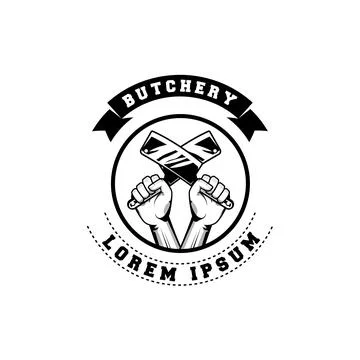 Butchery logo design template in rustic retro vintage style Stock Illustration