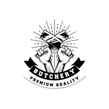 Butchery logo design template in rustic retro vintage style Stock Illustration