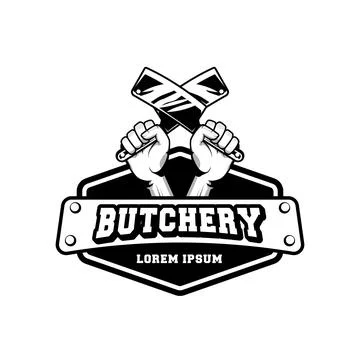 Butchery logo design template in rustic retro vintage style Stock Illustration
