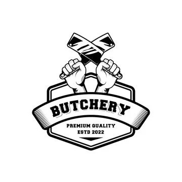 Butchery logo design template in rustic retro vintage style Stock Illustration
