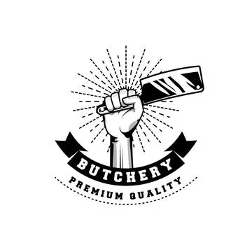 Butchery logo design template in rustic retro vintage style Stock Illustration