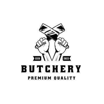 Butchery logo design template in rustic retro vintage style Stock Illustration
