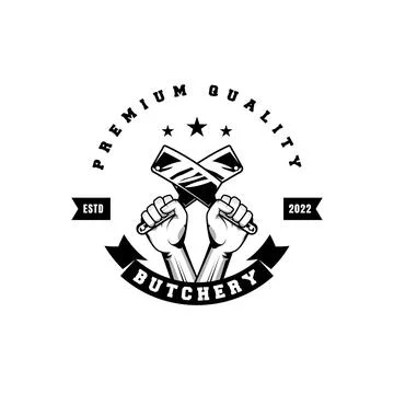 Butchery logo design template in rustic retro vintage style Stock Illustration