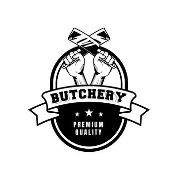 Butchery logo design template in rustic retro vintage style Stock Illustration