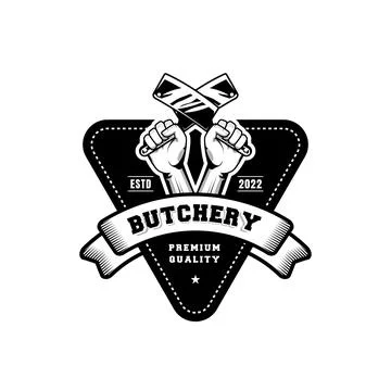 Butchery logo design template in rustic retro vintage style Stock Illustration