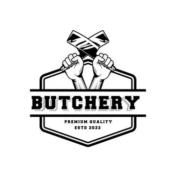 Butchery logo design template in rustic retro vintage style Stock Illustration