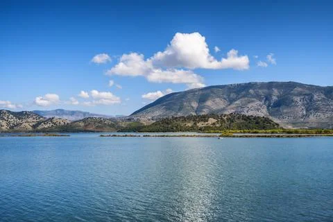 Butrint lake and Vivari channel of National Park of Butrint, Albania Stock Photos