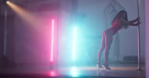 Butt, pole dancer and woman in nightclub with music, burlesque or performance 스톡 동영상 306122969