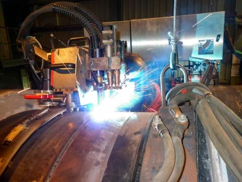 Butt welding underwater pipeline using automatic equipment Foto stock