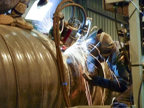Butt welding underwater pipeline using automatic equipment Butt welding un... Stock Photos