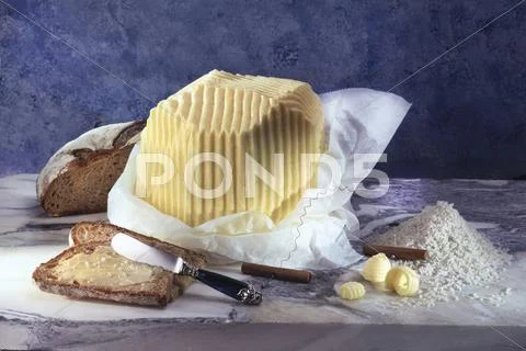 Butter, bread and salt Stock Photos