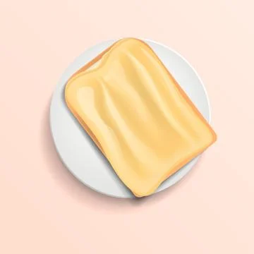 Butter bread on plate concept background, realistic style イラスト素材