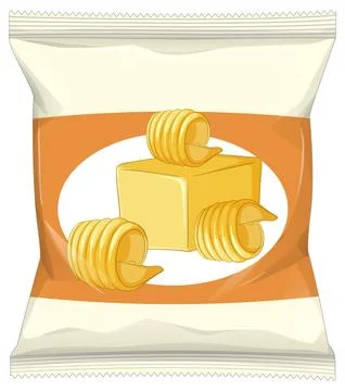 Butter Flavored Snack Chips Packaging Vector Illustration Stock Illustration