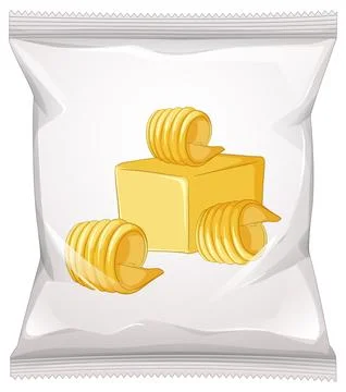 Butter Flavored Snack Chips in Transparent Packaging Illustrazione stock