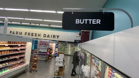 Butter Sign in Grocery Store - Dairy sec... | Stock Video | Pond5