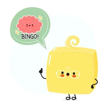 Butter with speech bubble and brain character. Vector hand drawn cartoon ka.. Stock Illustration