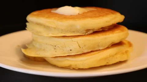 Butter on Stack of Pancakes on White Plate Perfect for Breakfast Stock Footage 127264820