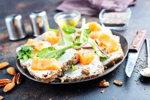 Butterbreads with fish Stock Photos