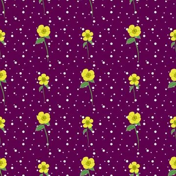 Buttercup flower design seamless pattern, purple background Stock Illustration