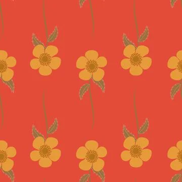 Buttercup flower simple seamless pattern design, orange background Stock Illustration