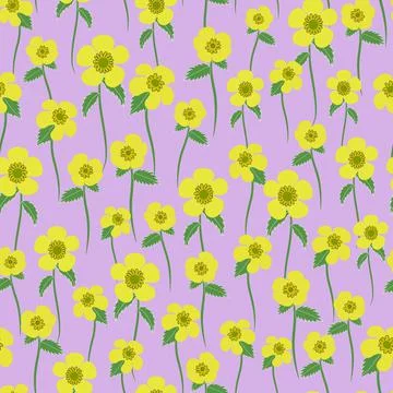 Buttercup flowers vector repeat pattern design background Stock Illustration