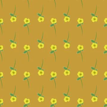 Buttercup flowers vector repeat pattern on gold background Stock Illustration