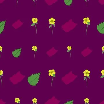 Buttercup spring vector repeat pattern design on purple background Stock Illustration