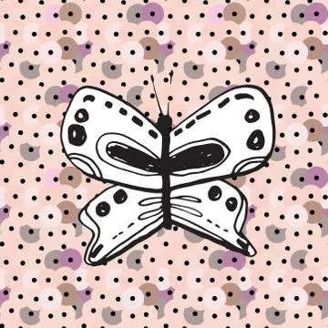 Butterflie sequins seamless pattern. sketch drawing doodle scandinavian style Stock Illustration