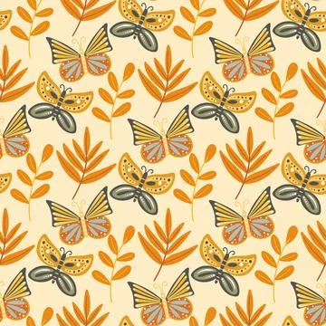 Butterflies autumn seamless pattern Stockillustratie