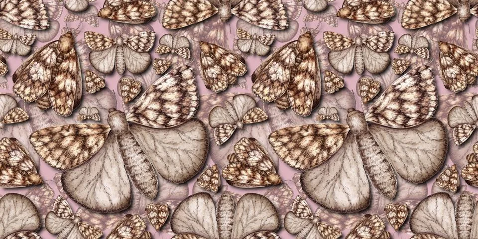 Butterflies different pattern dense on pink watercolor Stock Illustration