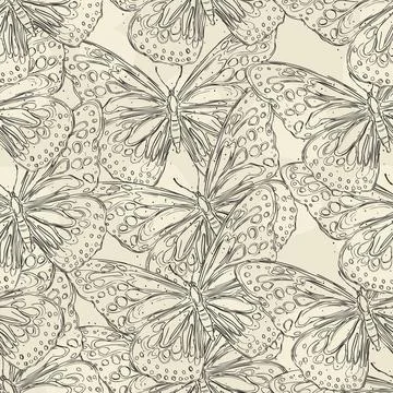 Butterflies hand drawn pattern Stock Illustration