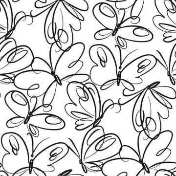 Butterflies hand drawn seamless pattern Illustrazione stock