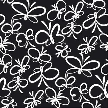 Butterflies hand drawn vector seamless pattern Illustrazione stock