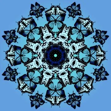 Butterflies kalidescope blue Stock Illustration