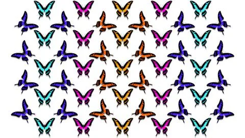 Butterflies in order of chess board, all colors of the rainbow Stock Illustration