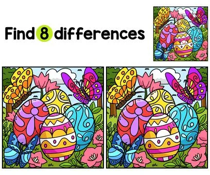 Butterflies Over Easter Eggs Find The Differences Stock Illustration