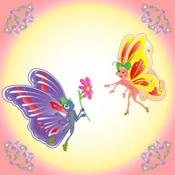 Butterflies romantic pair Stock Illustration