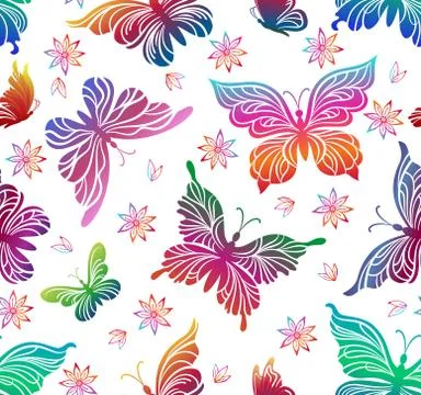 Butterflies, Seamless Pattern Stock Illustration